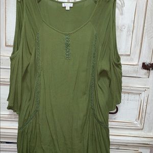 Olive green cut out shoulder top
